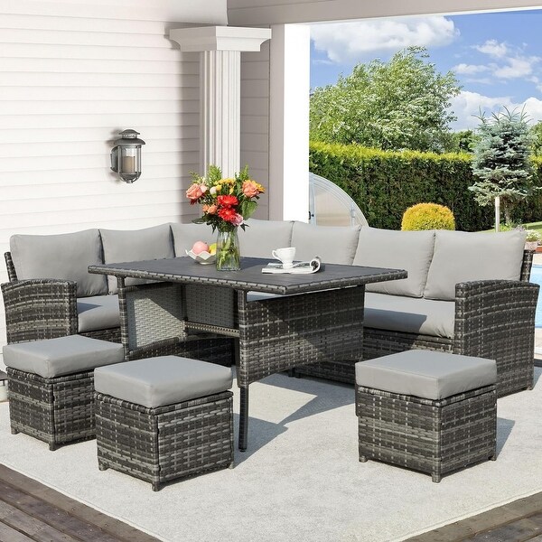 AECOJOY 7 Pieces Patio Furniture Set Outdoor Sectional Sofa Rattan Conversation Set