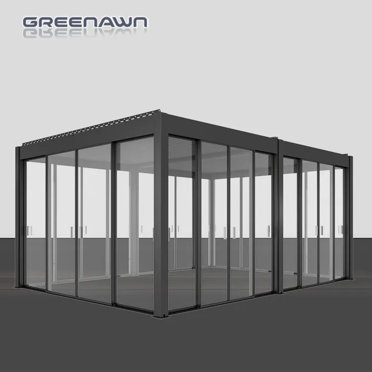 Outdoor modern motorized gazebo bioclimatic aluminum pergola commercial greenhouse mini greenhouse supplies