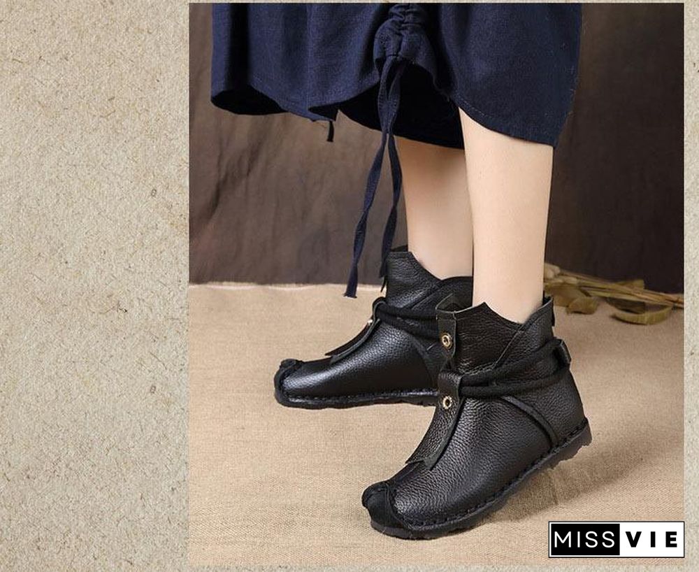 Women Genuine Leather High Quality Fashion Short Flats Ankle Boots