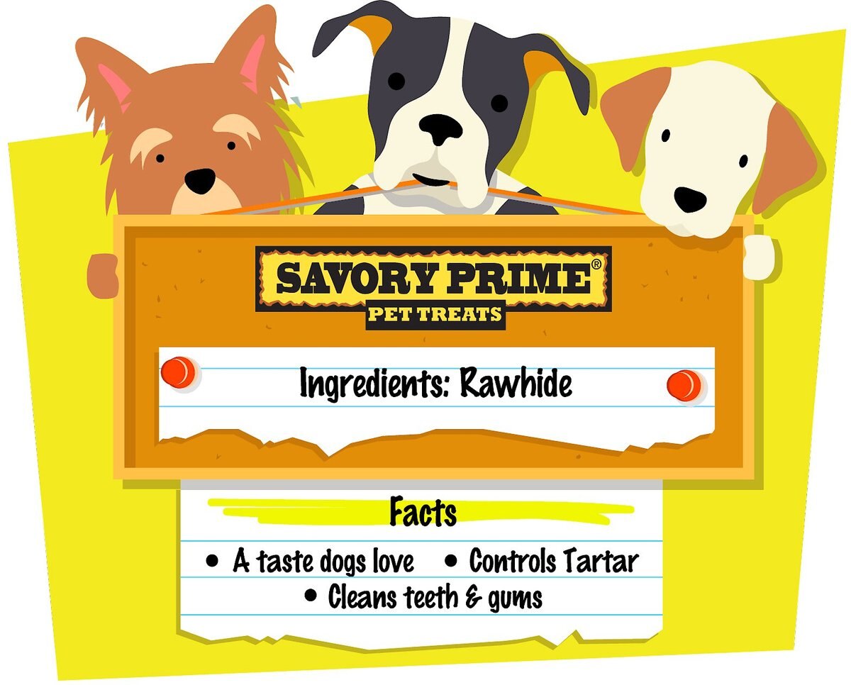 Savory Prime White Rawhide Twists Dog Treats， 5-in