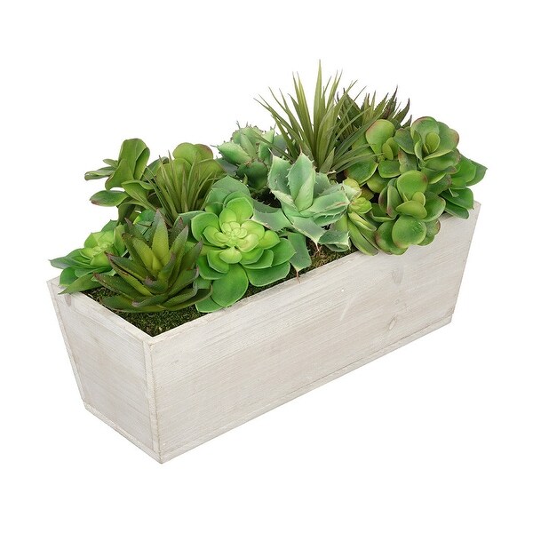 Faux Succulent Garden in Wood Washed Ledge Planter