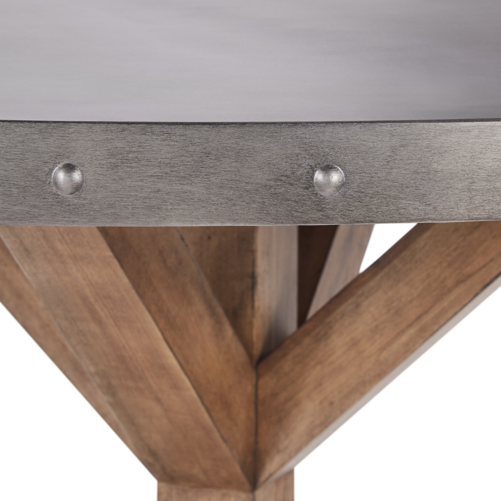 Albee Round Stainless Steel Top Dining Table with Poplar X base by iNSPIRE Q Artisan   Round Stainless Steel Dining Table