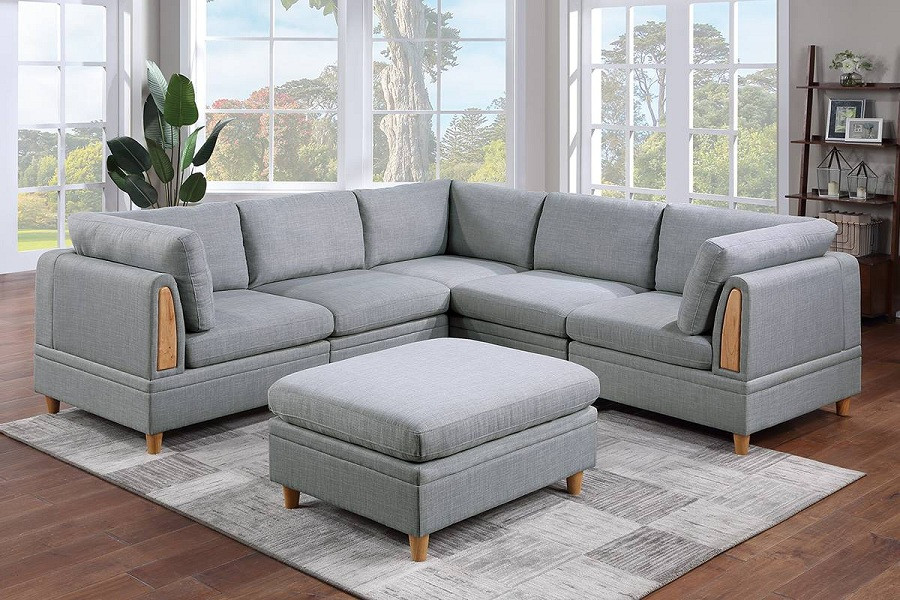 Aarhus 6 Piece L Shape Modular Sectional Sofa  Light Gray Dorris Fabric   Transitional   Sectional Sofas   by Hollywood Decor  Houzz