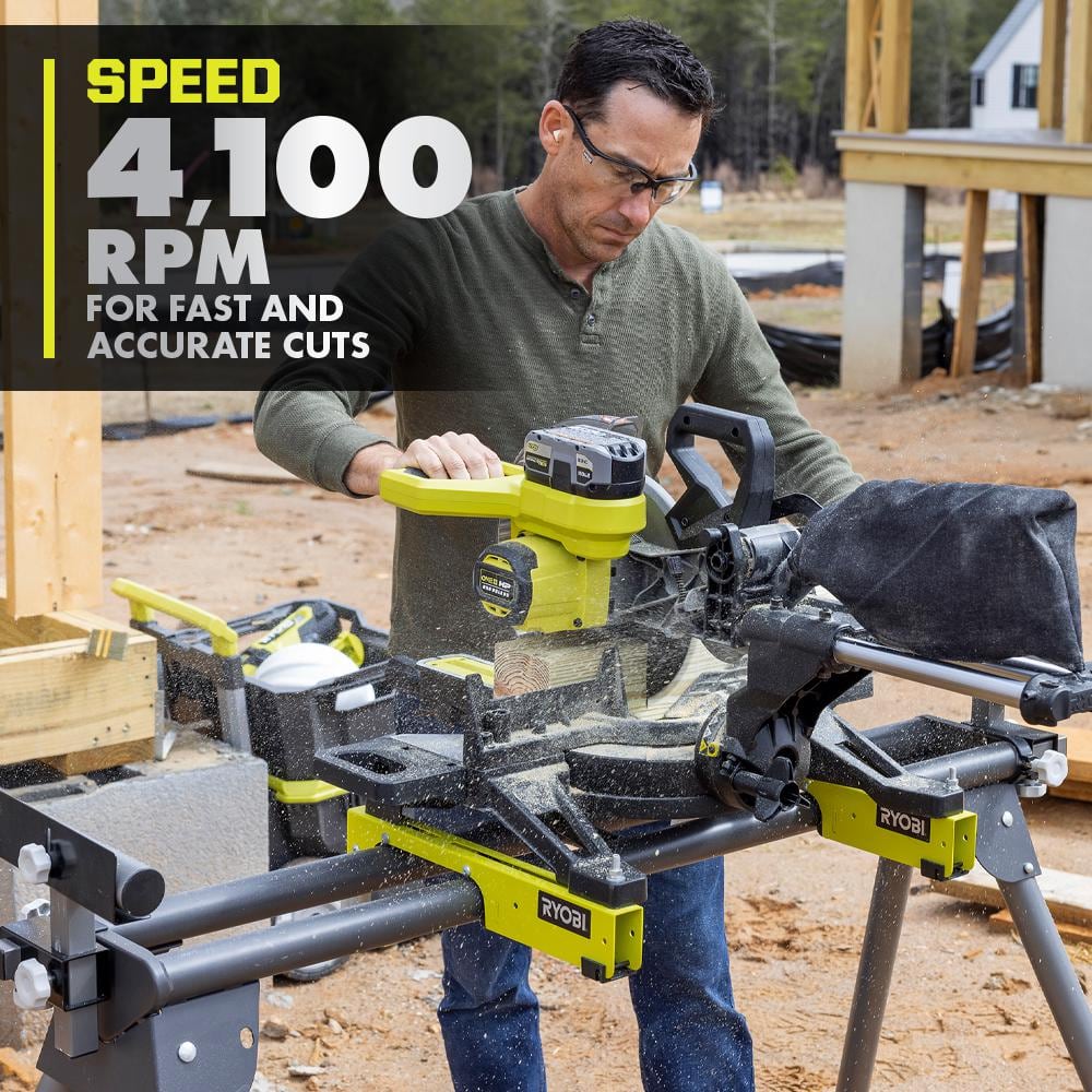 RYOBI ONE+ HP 18V Brushless Cordless 10 in. Sliding Compound Miter Saw Kit with 4.0 Ah HIGH PERFORMANCE Battery and Charger PBLMS01K