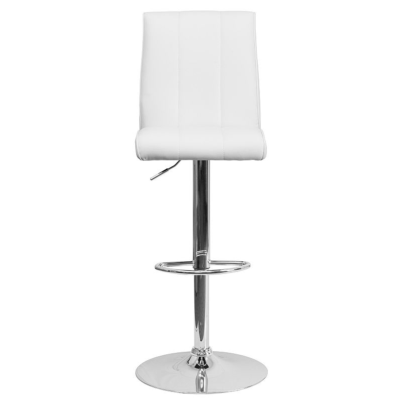 Emma and Oliver 2 Pk. Contemporary Vinyl Adjustable Height Barstool with Vertical Stitch Panel Back and Chrome Base