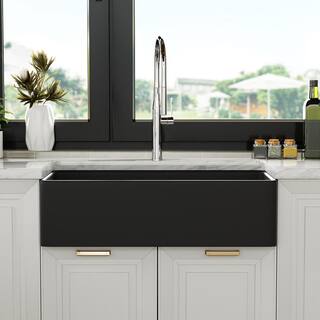 Black Fireclay 36 in. Single Bowl Farmhouse Apron Kitchen Sink with Bottom Grid and Basket Strainer HKD-361810-B