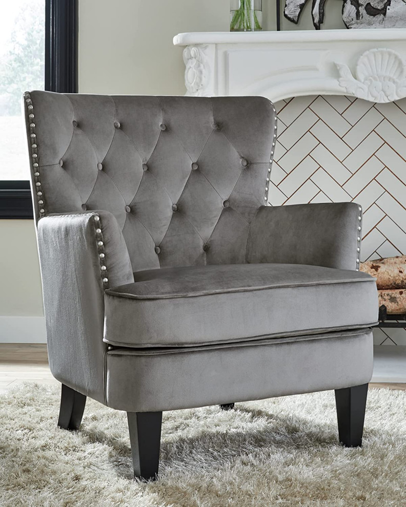 Traditional Accent Chair  Padded Seat With Diamond Button Tufted Back   Transitional   Armchairs And Accent Chairs   by Declusia  Houzz