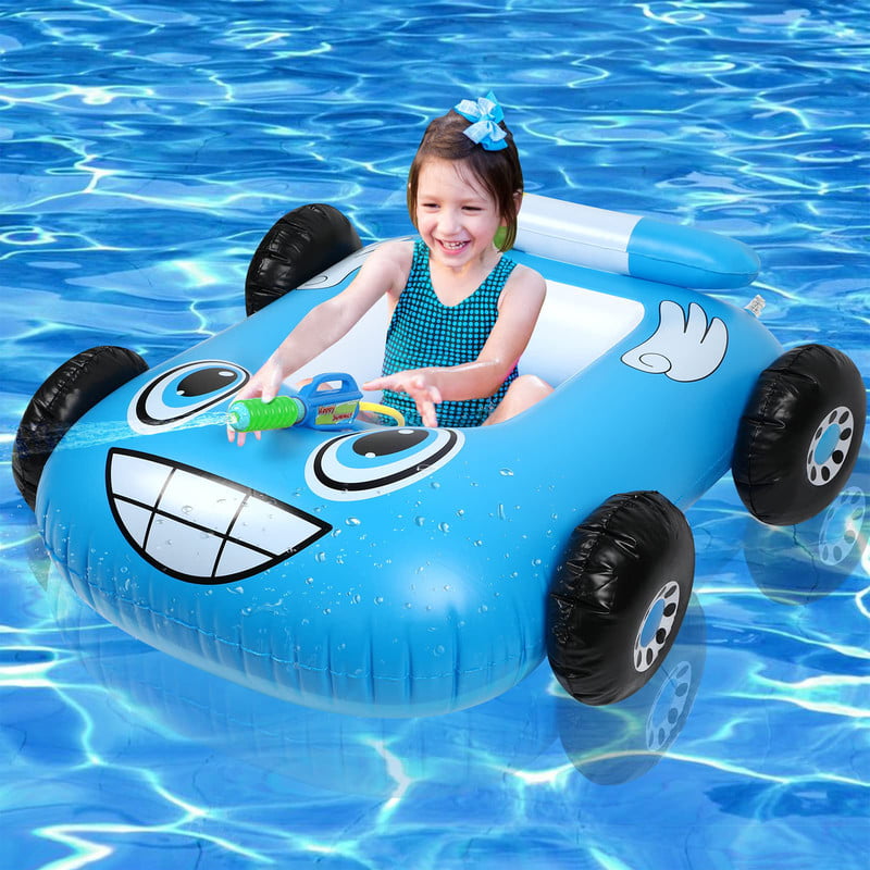 Dnzzs Inflatable Fire Boat Pool Float with Built-in Squirt Gun, Pool Float Pool Toys for Kids, Blue