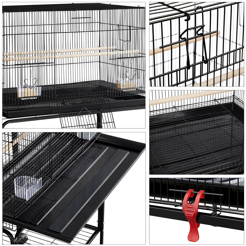 Topeakmart 47-in Flight Cage with Rolling Stand for Small Birds Parrots Parakeets Conures， Black