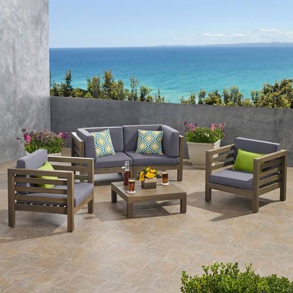 Oana Outdoor 4seat Acacia Loveseat Chat Set with Cushions by Christopher Knight Home