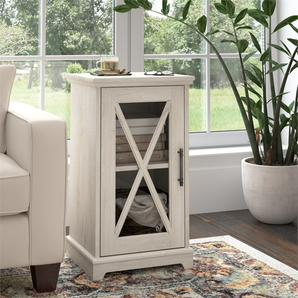 Bush Lennox Engineered Wood End Table with Storage in Linen White Oak   Farmhouse   Side Tables And End Tables   by Homesquare  Houzz