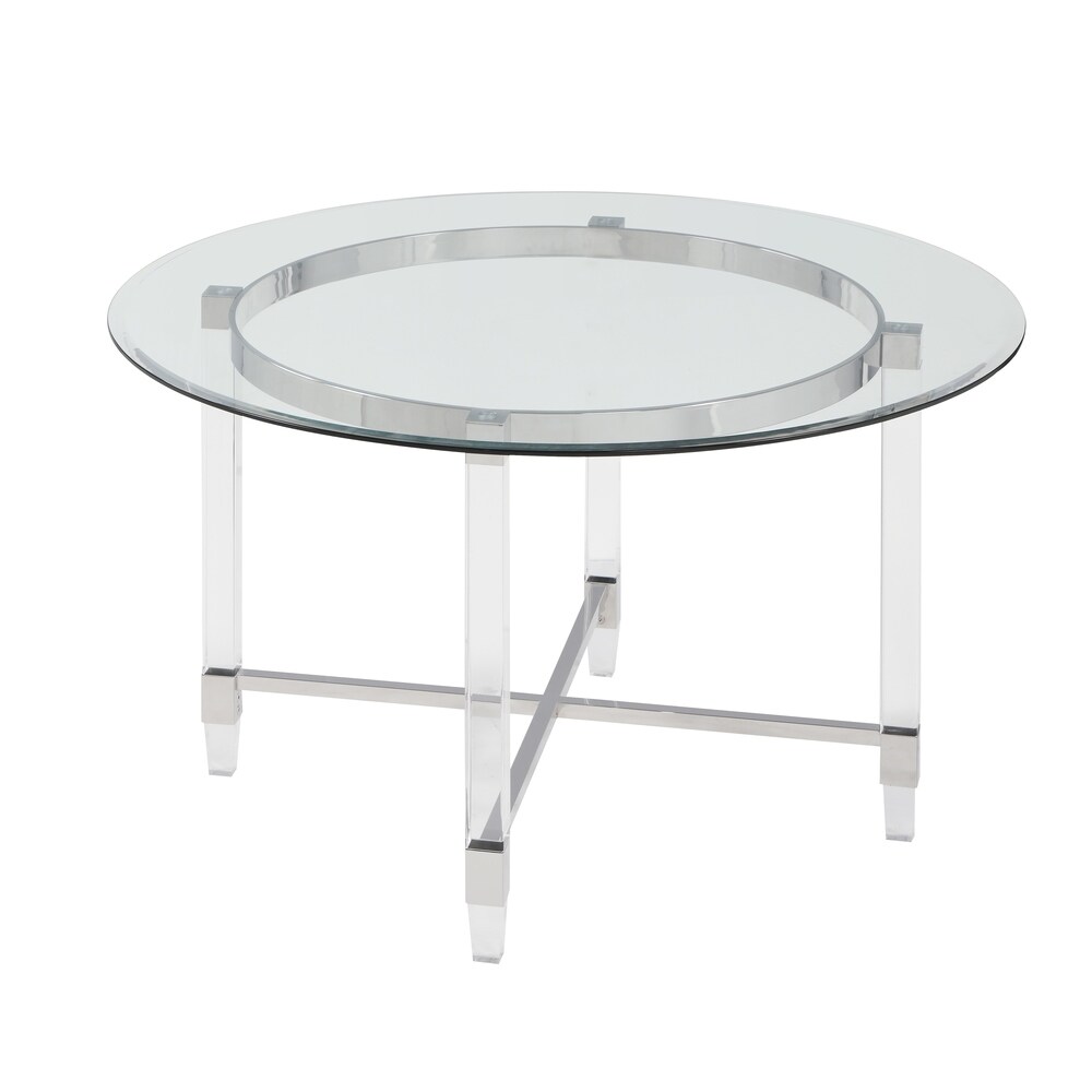 Best Quality Furniture Clear Glass Table Top Dining Tables with Acrylic Legs w/Trestle