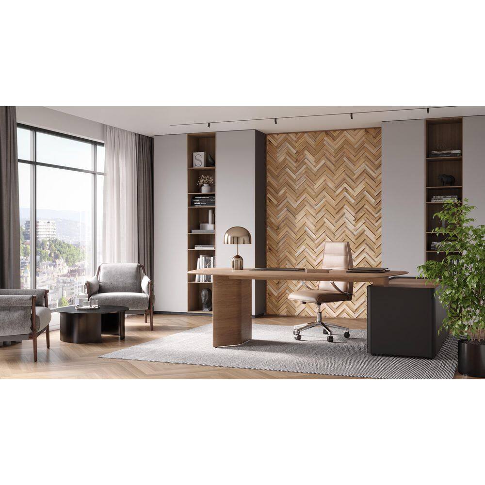 WALL!SUPPLY 0.59 in. x 7.09 in. x 14.76 in. UltraWood Teak Herringbone Jointless Wall Paneling (16-Pack) 22760130