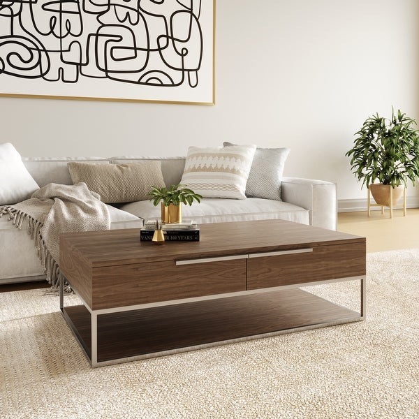 Modrest Heloise Modern Walnut and Stainless Steel Coffee Table