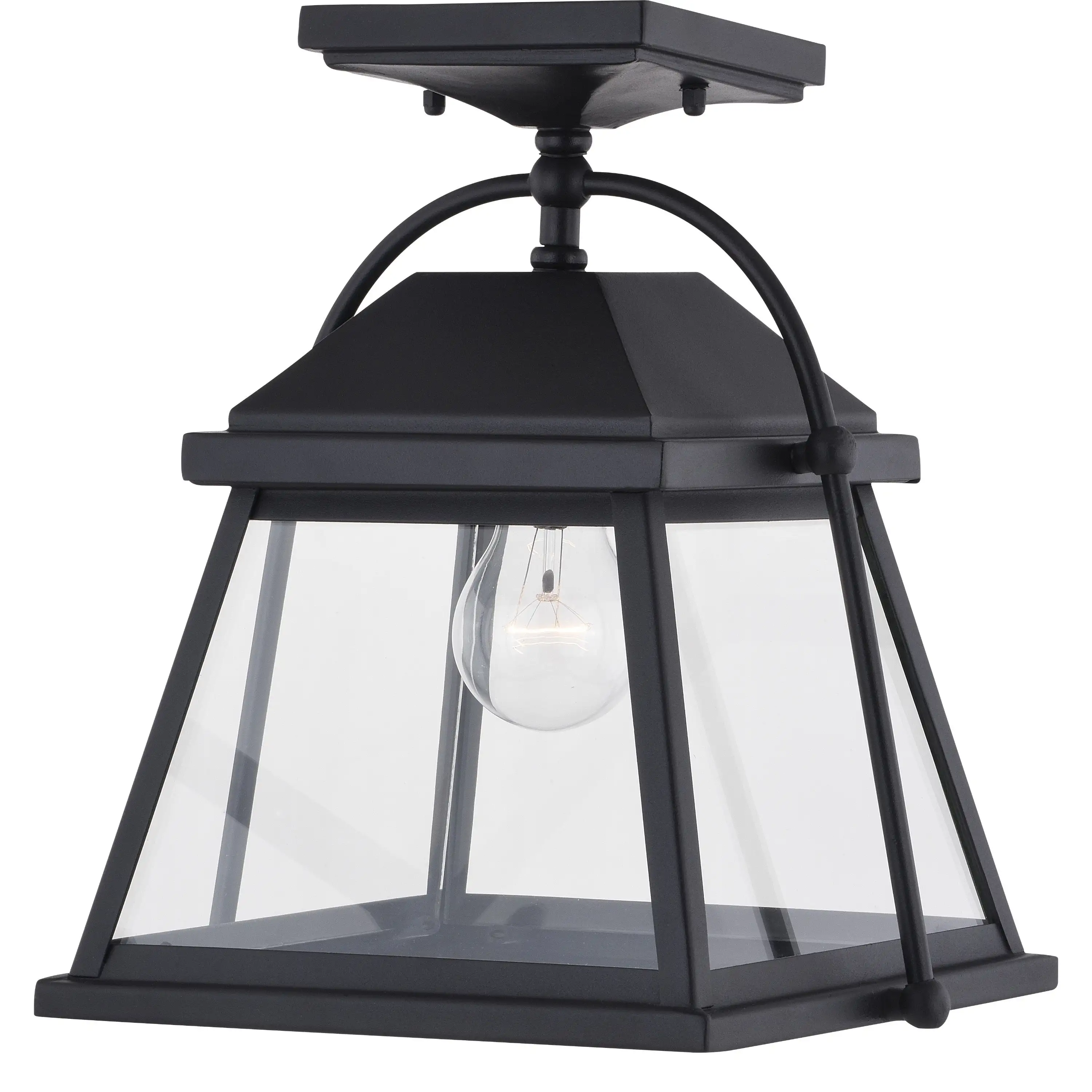 Lexington Black Outdoor Flush Mount Ceiling Light Lantern Clear Glass - 10.75-in. W x 11.5-in. H x 9-in. D