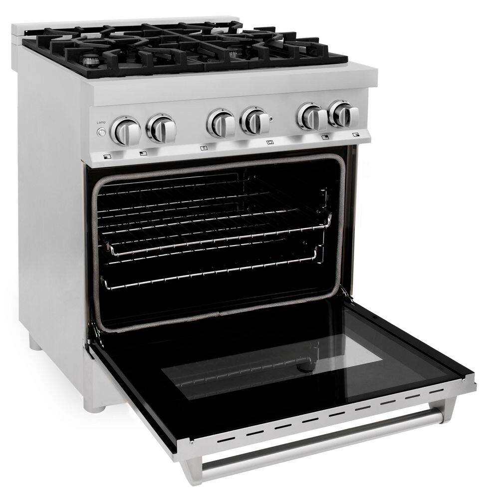 ZLINE Kitchen and Bath 30 in. 4.0 cu. ft. Dual Fuel Range with Gas Stove and Electric Oven in Stainless Steel (RA30) RA30