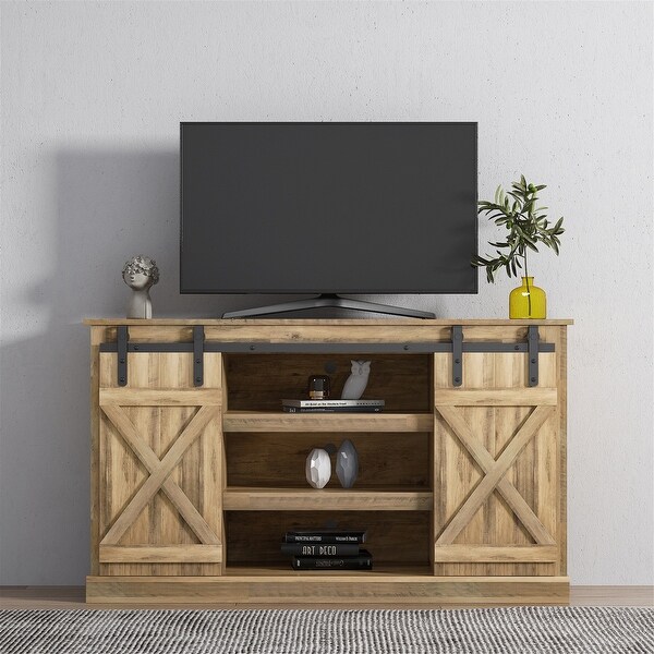 TV Stand Farmhouse Sliding Barn Door Flat Screen Media Console Table