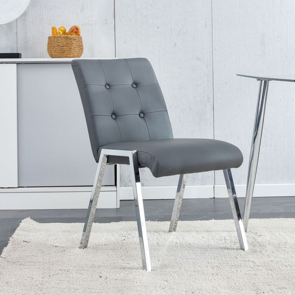 Grey Grid armless high back dining chair 2 piece set with metal legs