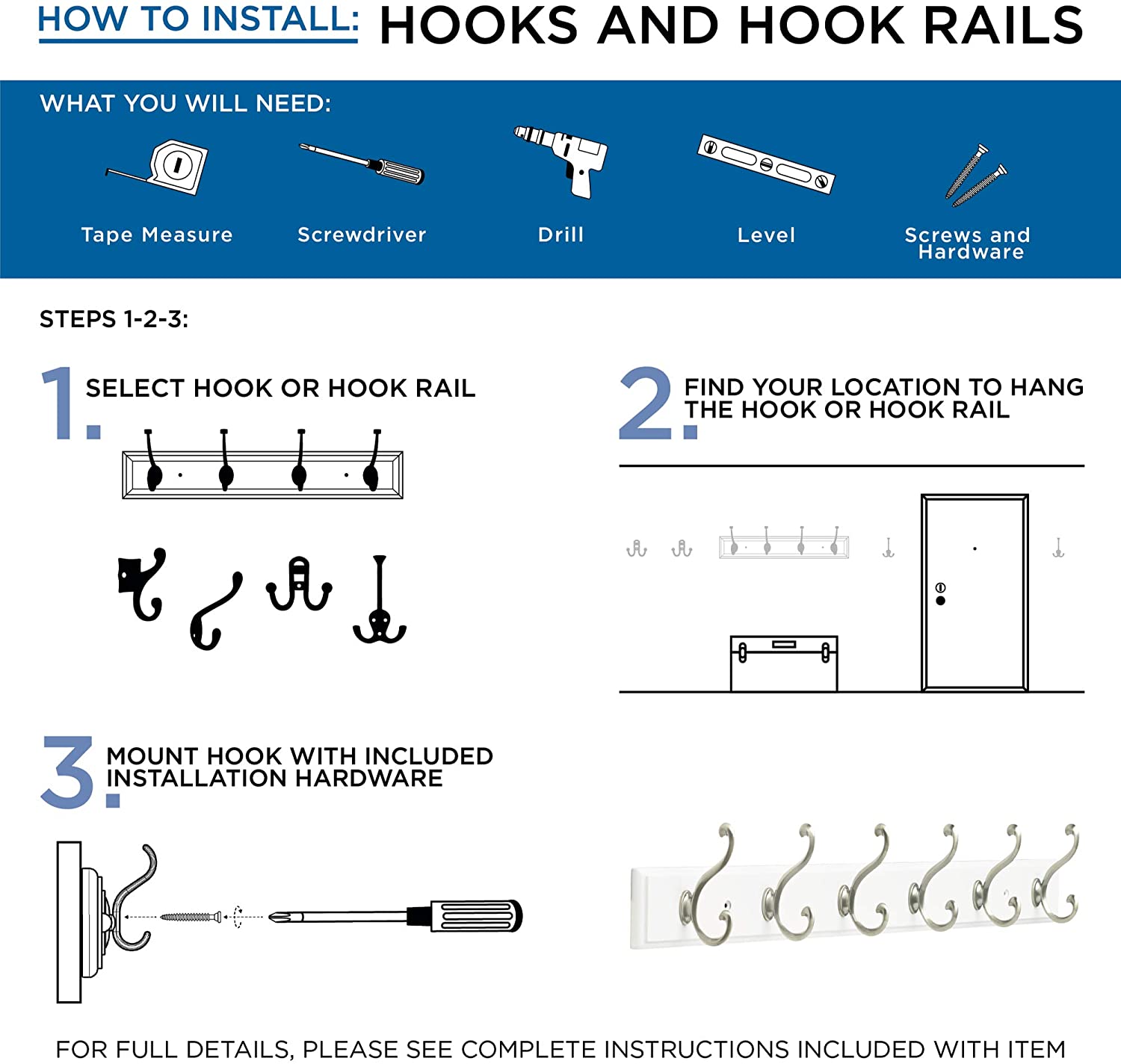 Franklin Brass 27 In. Hook Rail W/6 Heavy Duty Coat And Hat Hooks， Lacquered Pine and Brass Plated