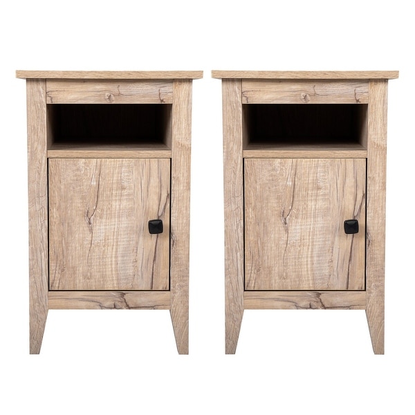 Set of 2 Wood Nightstand Side Table with Door Storage and Shelf