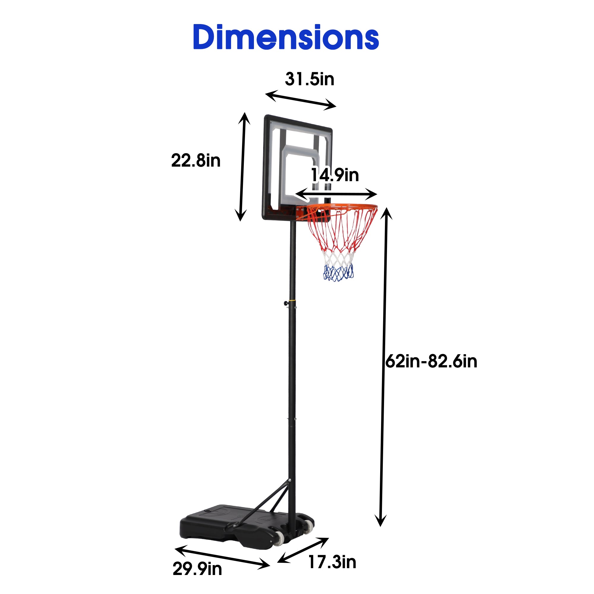 Karmas Product Portable Basketball Hoop for Kids and Family Indoor and Outdoor Goal System 32 In. Backboard Basketball Stand with Wheels