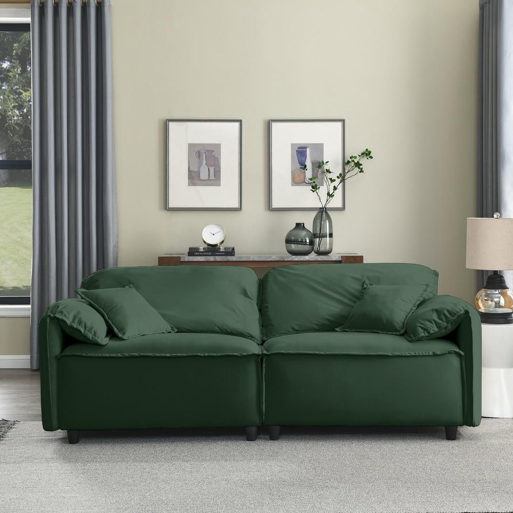 Luxury Sectional Sofa (Set of 2)  Pebbled Leather Loveseat Sleeper  Living Room Green Settee Recliner Bench w/ Pillow Top Arms