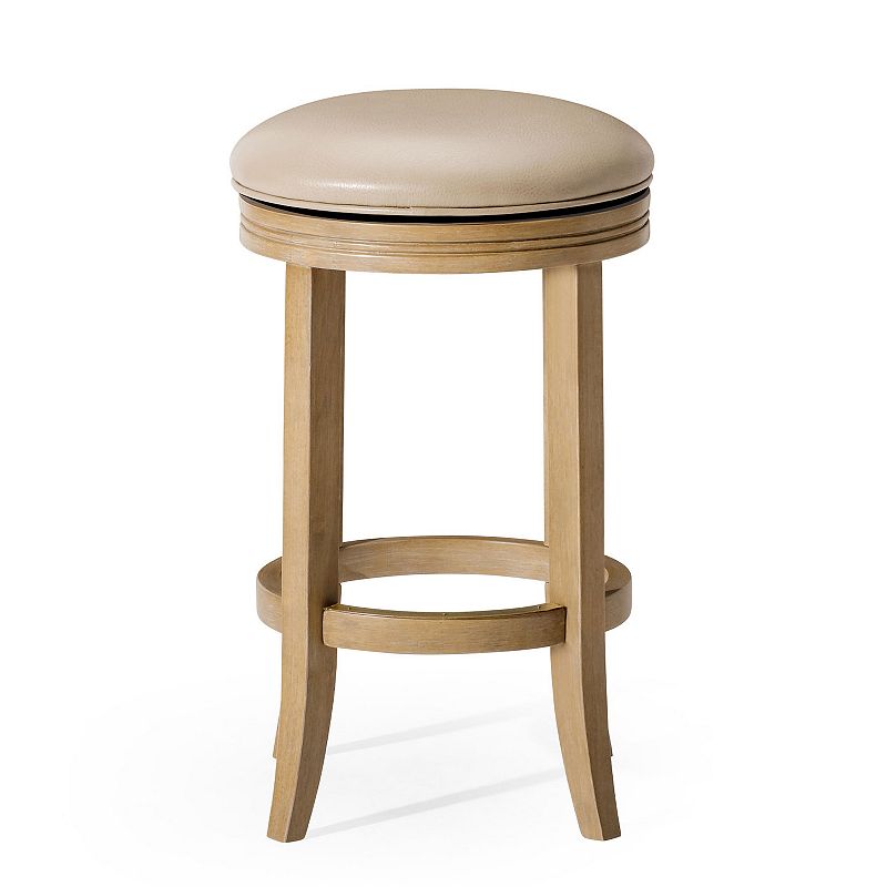 Maven Lane Eva Counter Stool， Weathered Oak Finish W/ Avanti Bone Vegan Leather