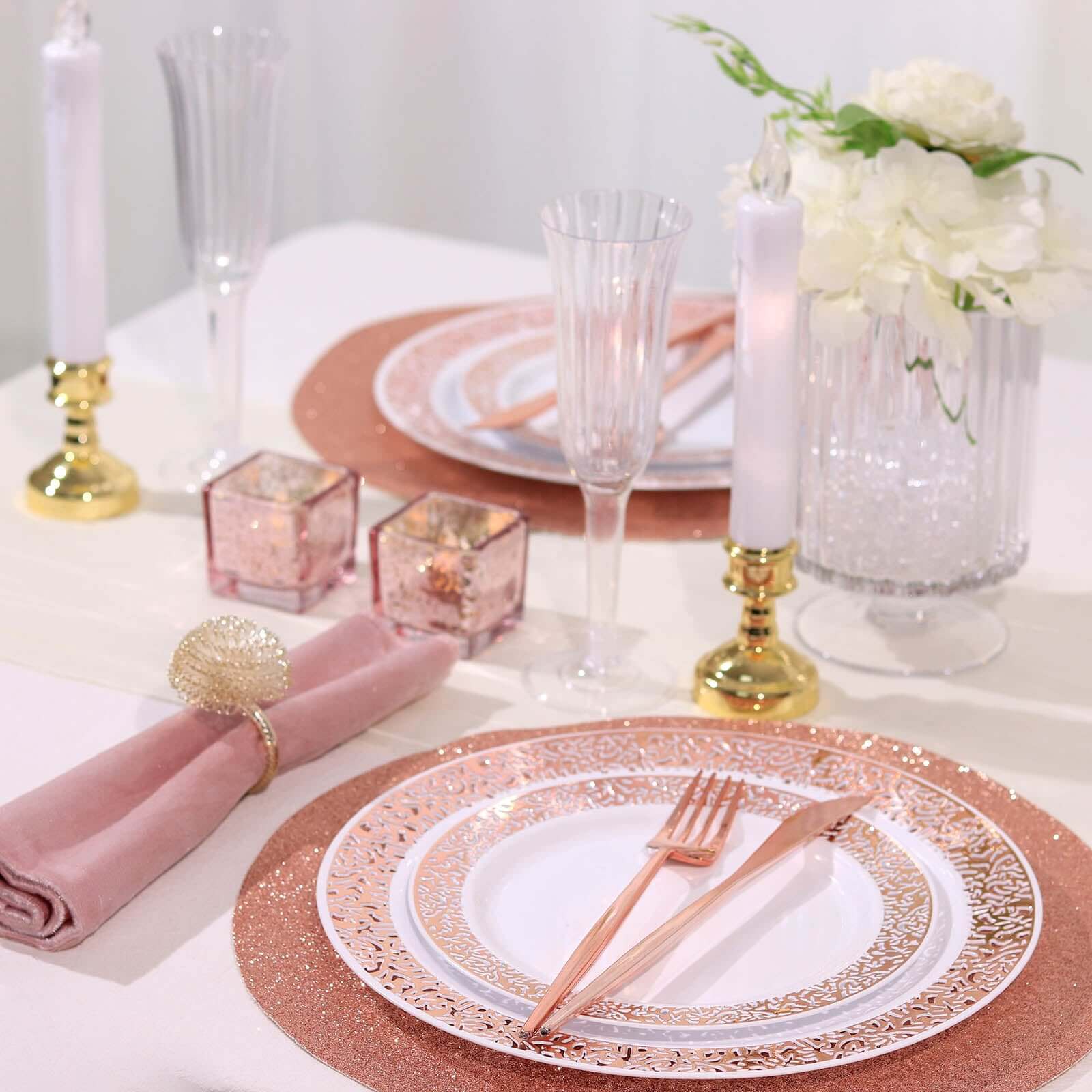 6 Pack Rose Gold Sparkle Placemats, Non Slip Decorative Round Glitter Table Mat