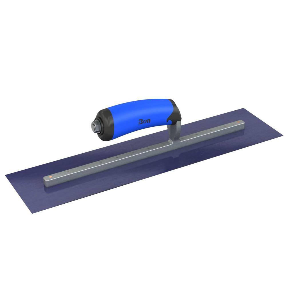 Bon Tool 18 in. x 4 in. Blue Steel Square End Finish Trowel with Comfort Wave Handle and Long Shank 67-182