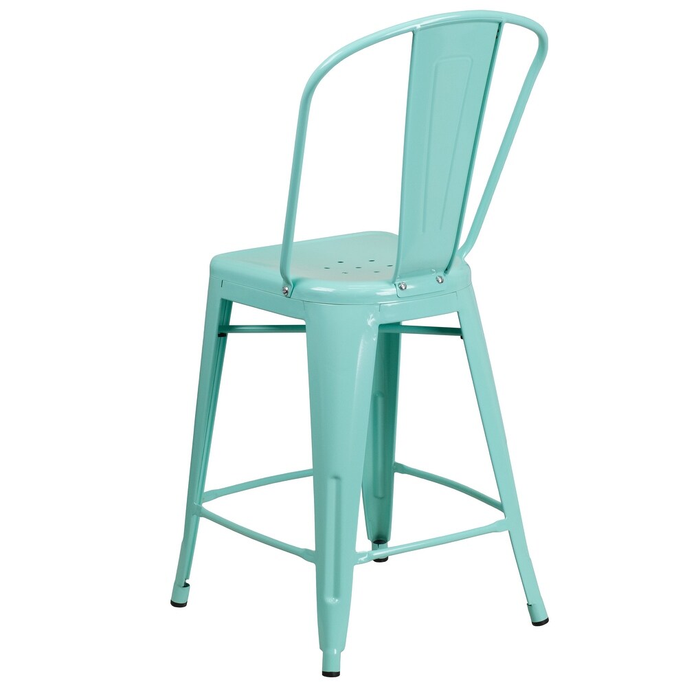 24'' High Metal Indoor Outdoor Counter Height Stool with Back   17.75\