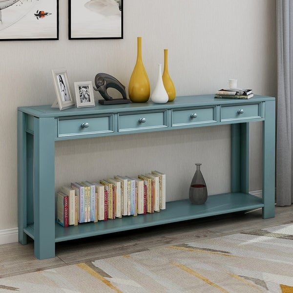 Modern Sofa Table with Storage Drawers and Bottom Shelf