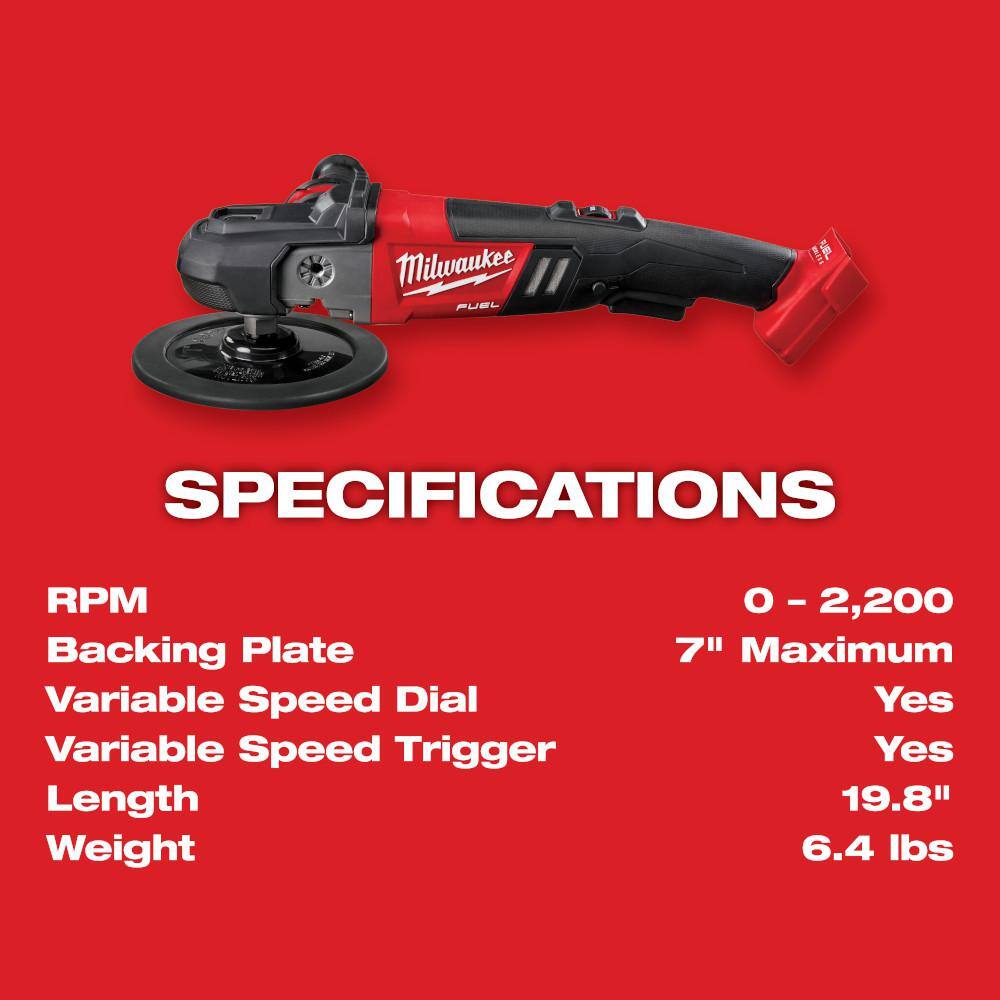 MW M18 FUEL 18V Lithium-Ion Brushless Cordless 7 in. Variable Speed Polisher (Tool-Only) 2738-20