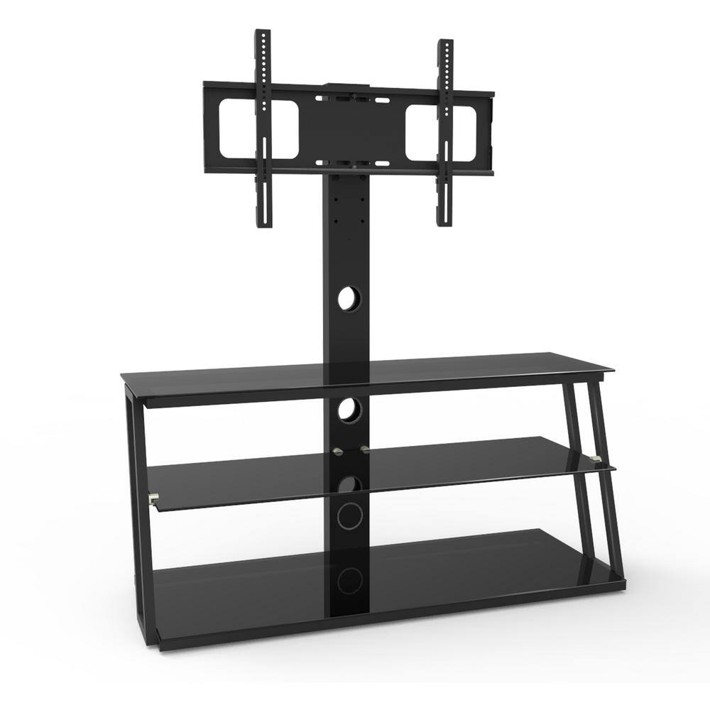 Amucolo 41.3 in. Adjustable Angle Black Adjustable Height TV Mounts TV Stand Fits TV's up to 65 in. with 3-Shelf JWS-CYW24-53