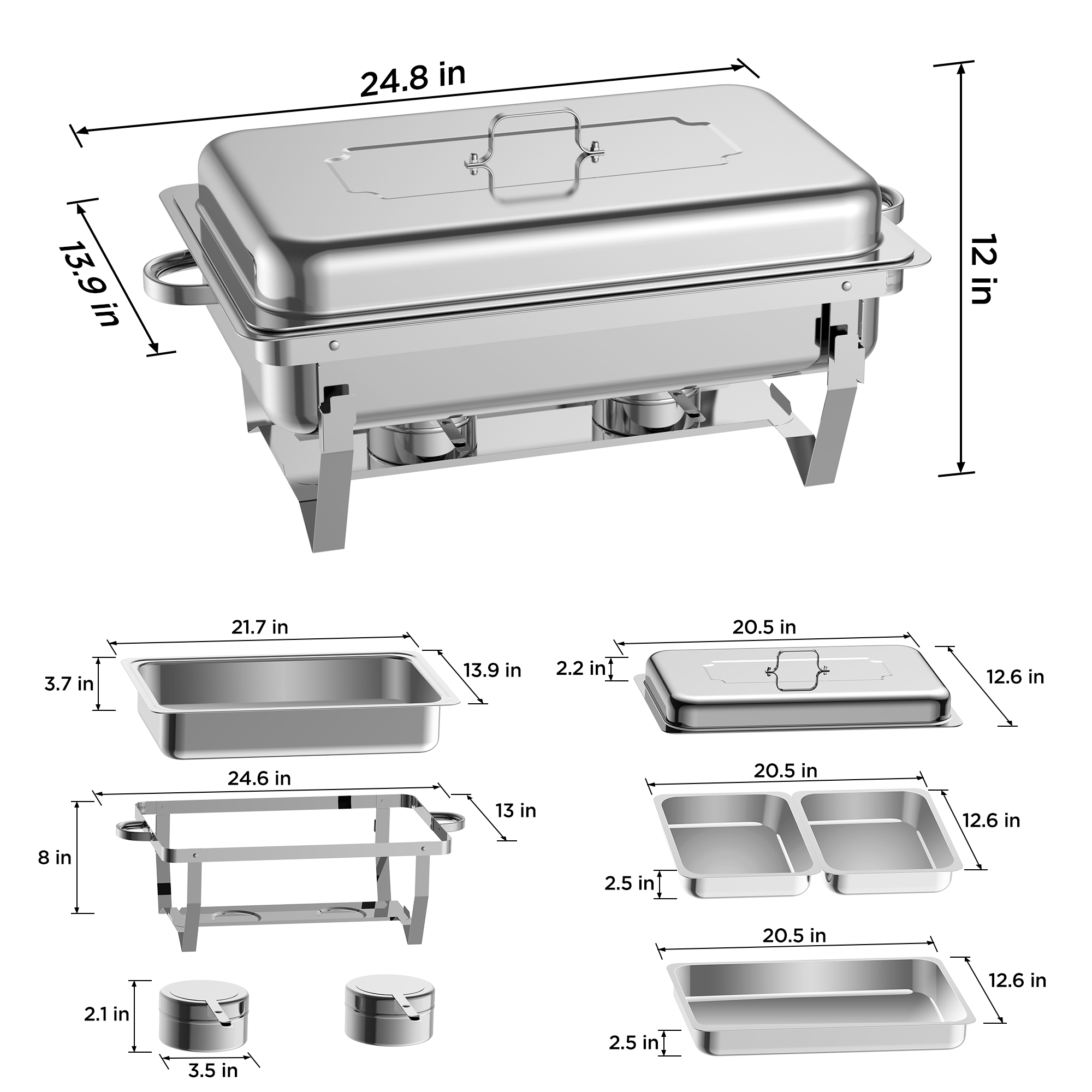 Famistar Food Warmers for Parties， 6 Pack Stainless Steel Chafing Dish Buffet Set