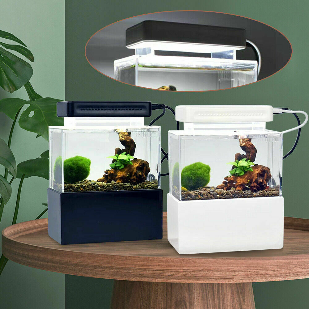 OUKANING Aquarium Starter Fish Tank Mini Fish Tank Aquarium Kit Mini Desktop Aquarium with Water Filtration LED Lamp Decoration