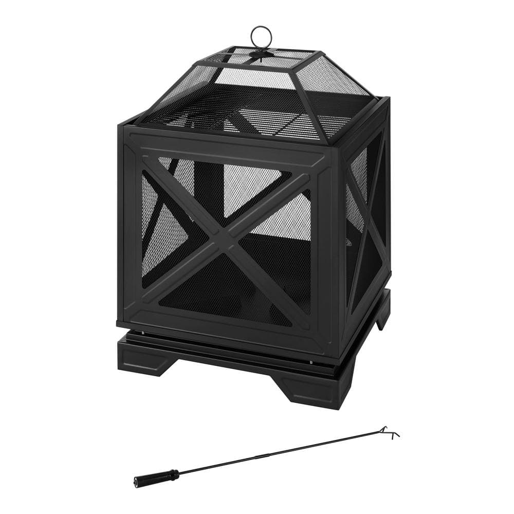 Hampton Bay Westbury 26 in. W x 37.8 in. H Outdoor Square Wood Burning Black Fire Pit OFW906S