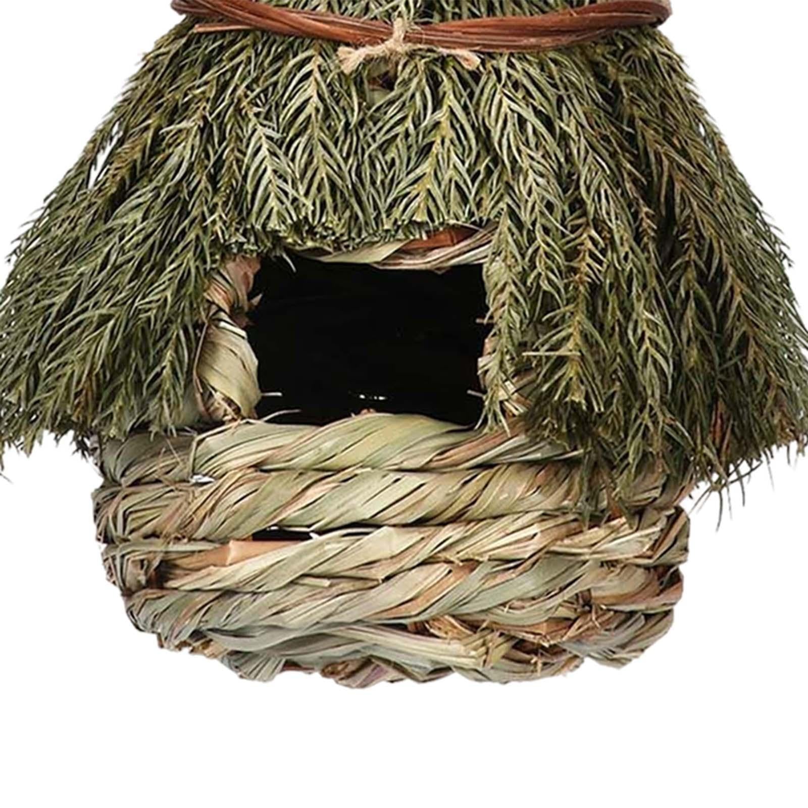 Natural Birds Cage Nest ration Cozy Resting Roosting Pet Bedroom Hut Woven Bird House for Bluebirds Owls Lovebird Hummingbird Outdoor 22cm