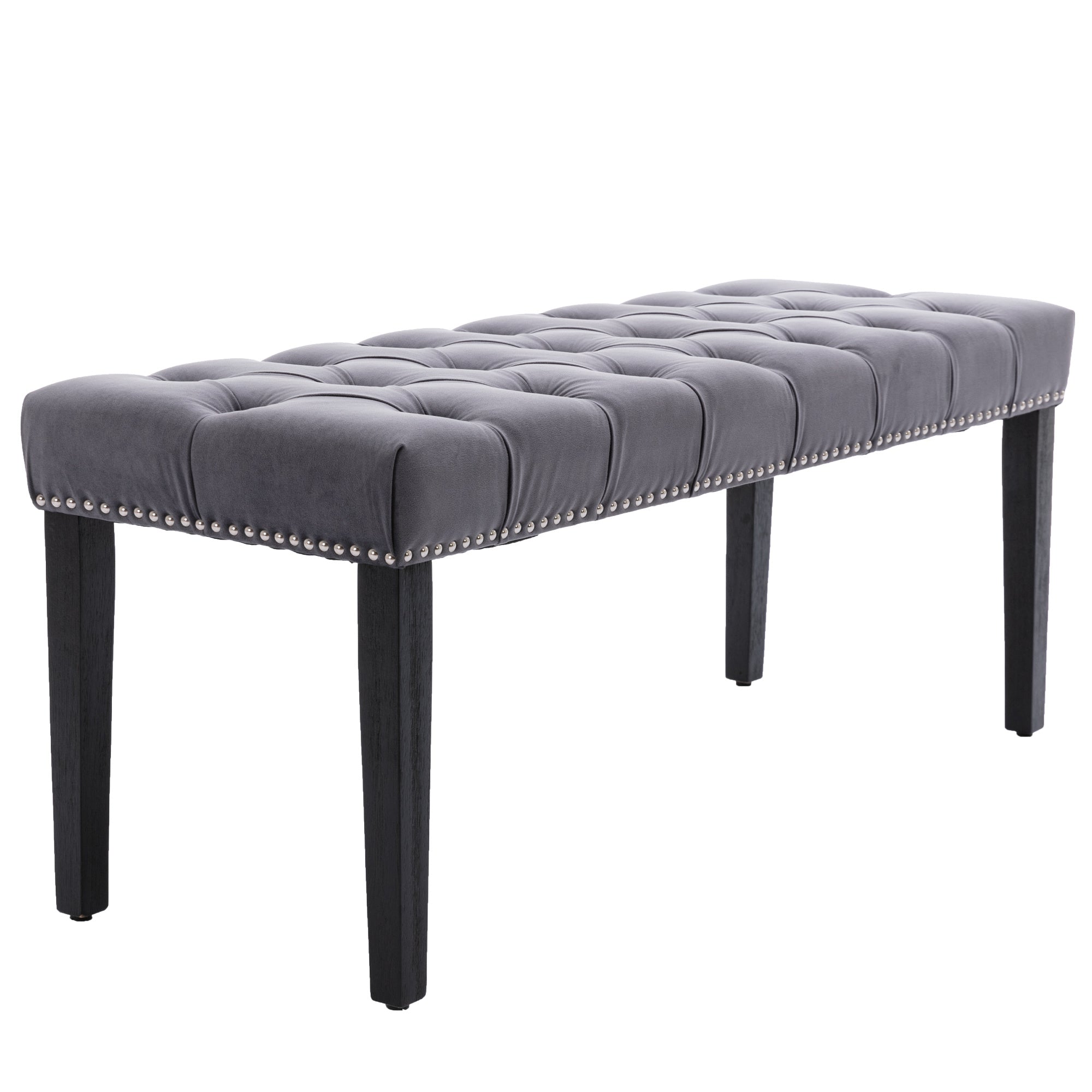 LANTRO JS Heng Ming Upholstered Tufted Bench Ottoman, Velvet Dining Bench Bedroom Bench Footrest Stool Accent Bench for Entryway Dining Room Living Room, Dark gray