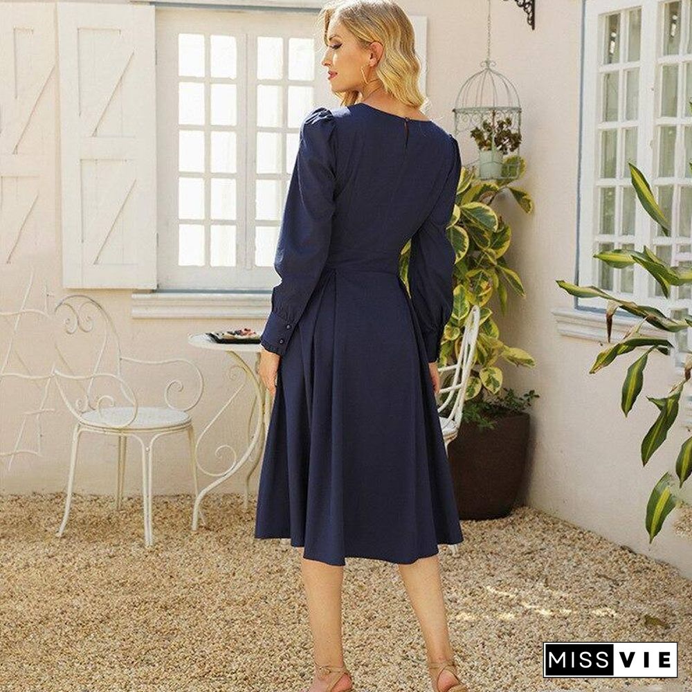 New Winter Autumn Woman Sexy Party Dress Long Sleeve Solid Color Lantern sleeve Dresses For Women Fashion Women's Clothing