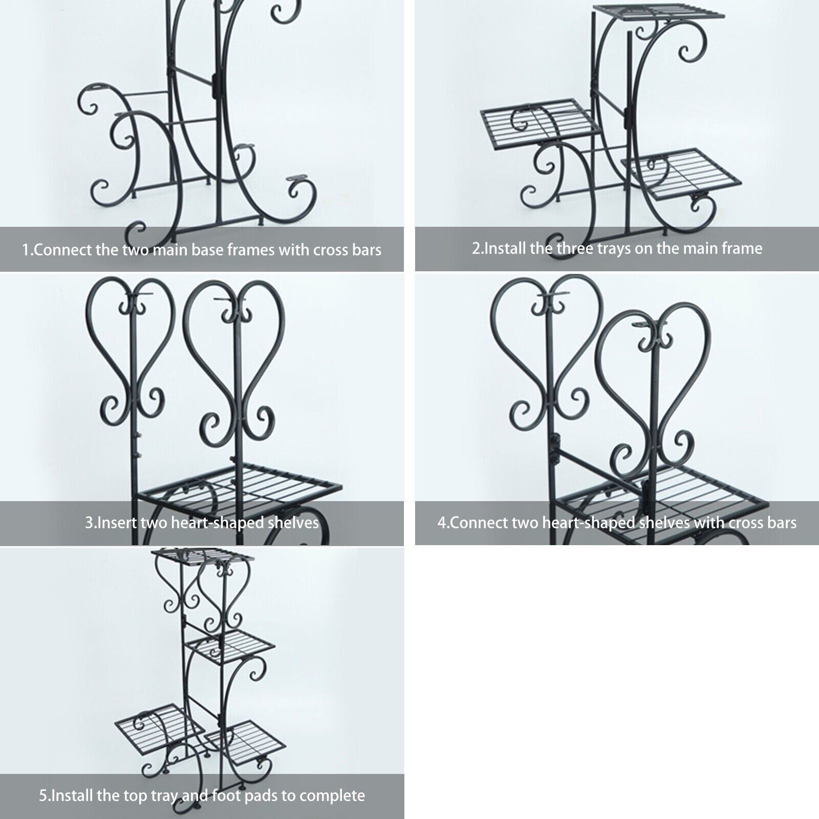 Metal Plant Stand, 5-Tier Indoor/Outdoor Flower Pot Rack for Balcony Garden Tree Shape Black