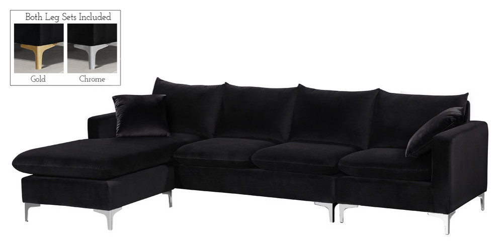 NaomiVelvet Upholstered Sectional / Ottoman Set   Midcentury   Sectional Sofas   by Meridian Furniture  Houzz