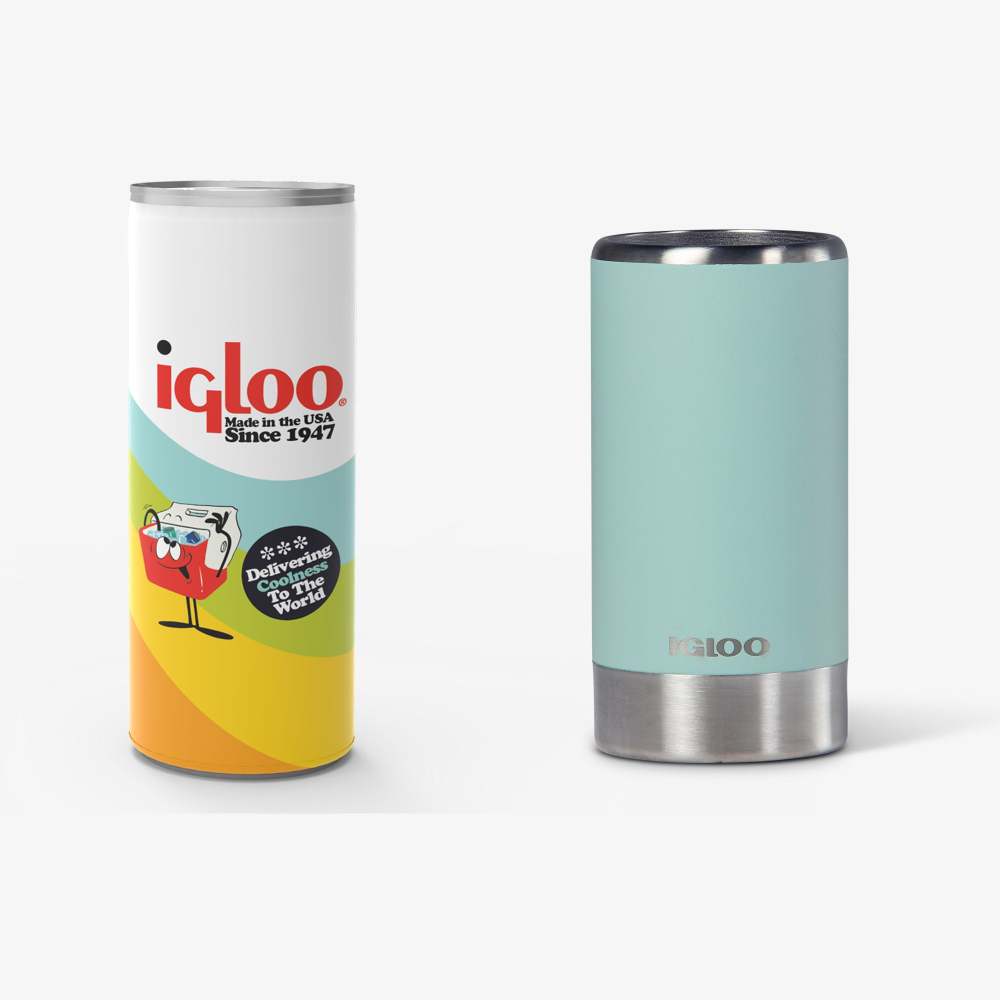 Igloo Coolmate Slim Can Cooler Reusable Seafoam Steel 12oz ;