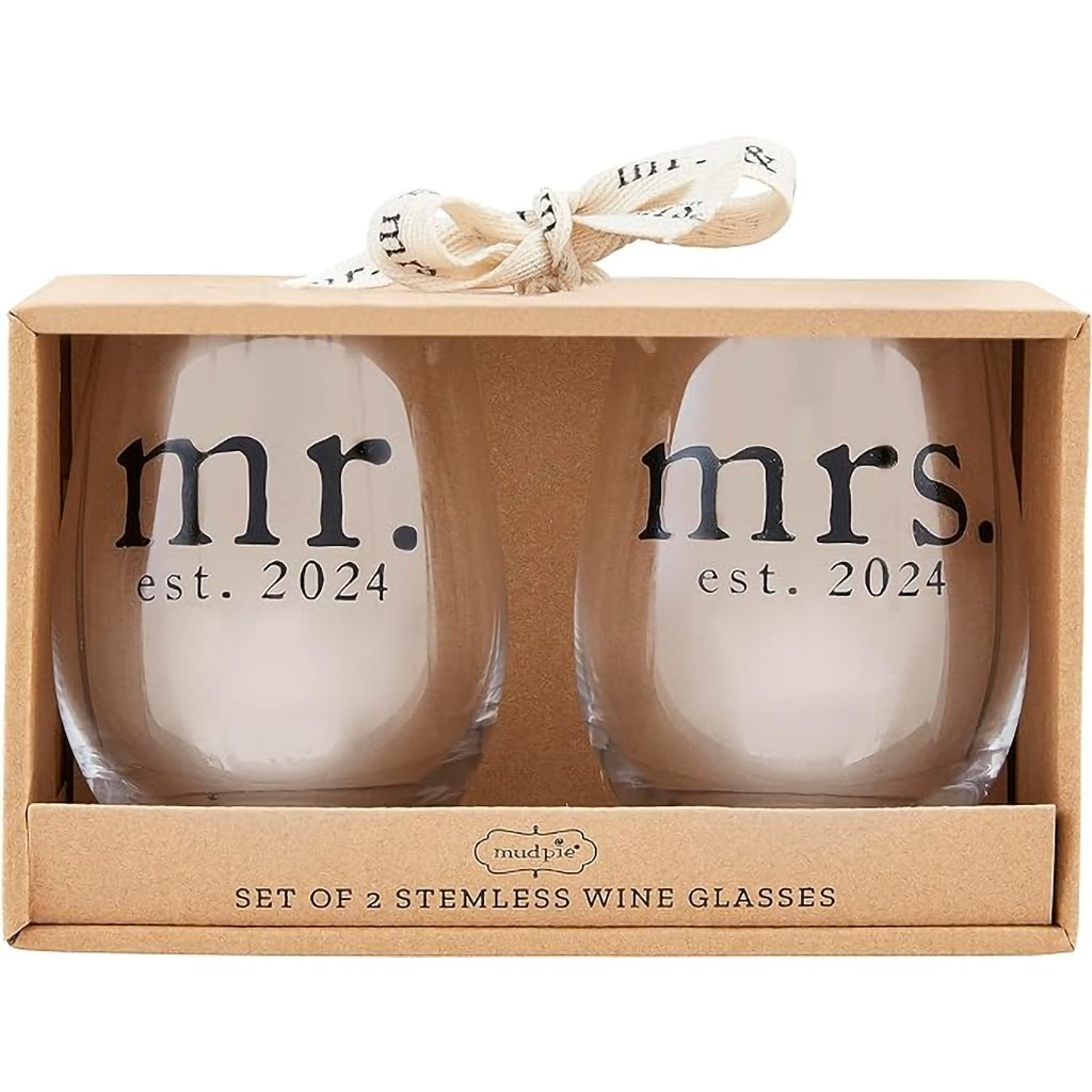 Mud Pie  Mr & Mrs Wine Glass Set  16 Oz