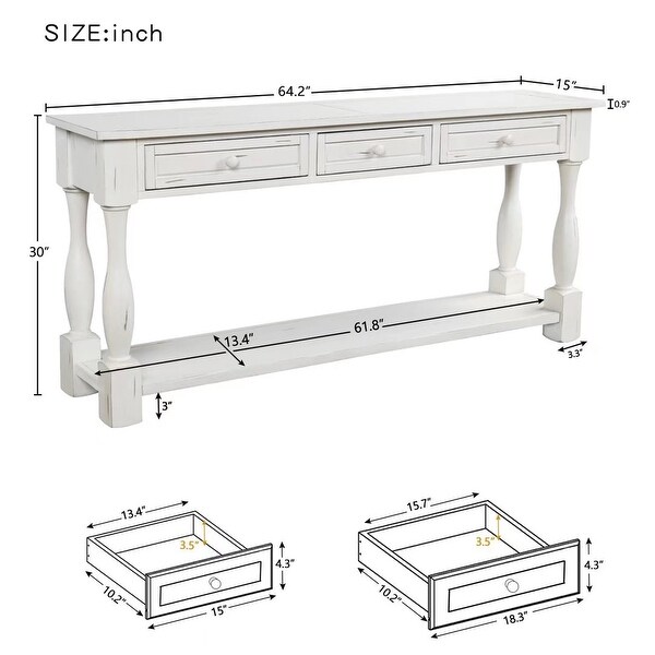 Console Table Long Sofa Table with 3 Drawers and Bottom Shelf