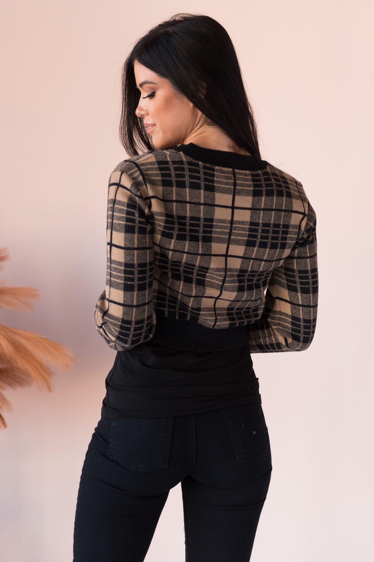 Fashionably Plaid Modest Cropped Cardigan