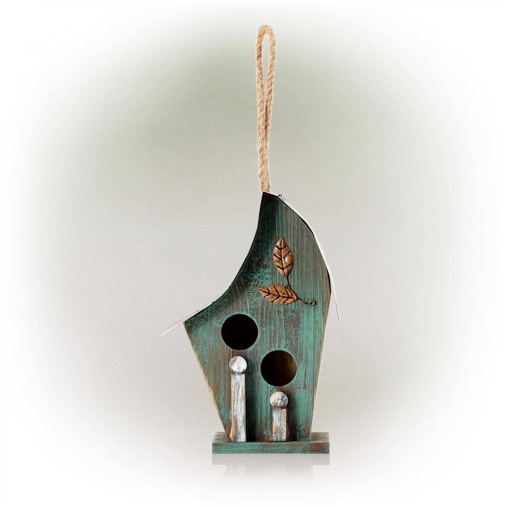 Alpine Corporation 12 in. Tall Outdoor Hanging Wooden Birdhouse, Turquoise YEN134HH-TUR