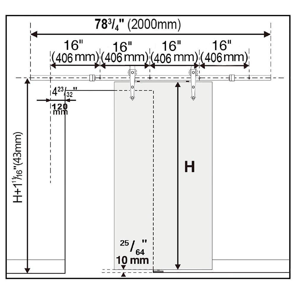 6.6' Interior Sliding Barn Wood Door Hardware Set Black