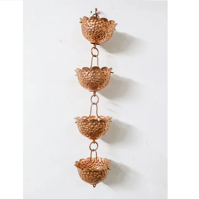 Indoor Outdoor Garden Home Decor Antique Metal Copper Rain chain with multiple pot holder