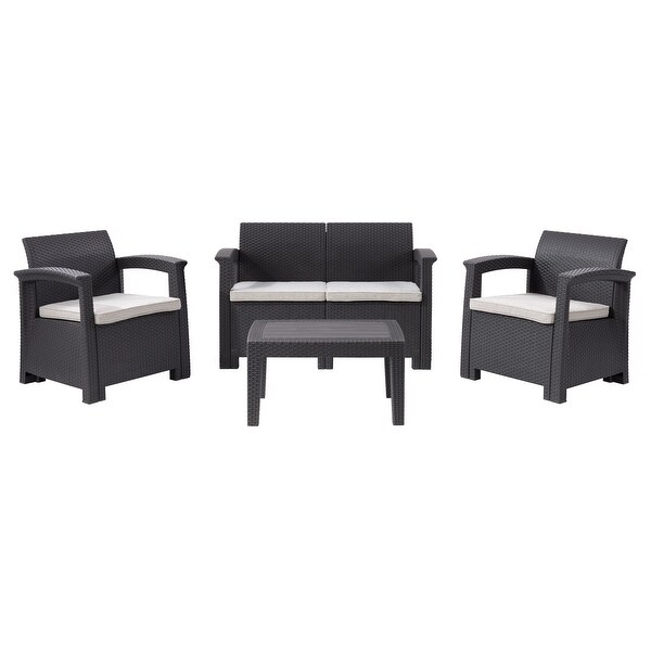 CorLiving Lake Front Black Rattan Patio Set，4pc