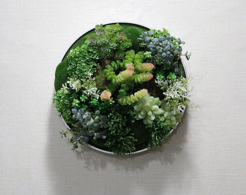 Unique Realistic 3D Rustic Faux Artificial Succulents Living Wall Art